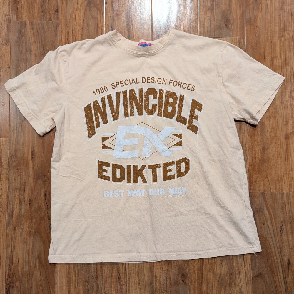 Edikted Oversized Graphic Tee Women's Small Tan Short Sleeve 100% Cotton - Picture 1 of 4
